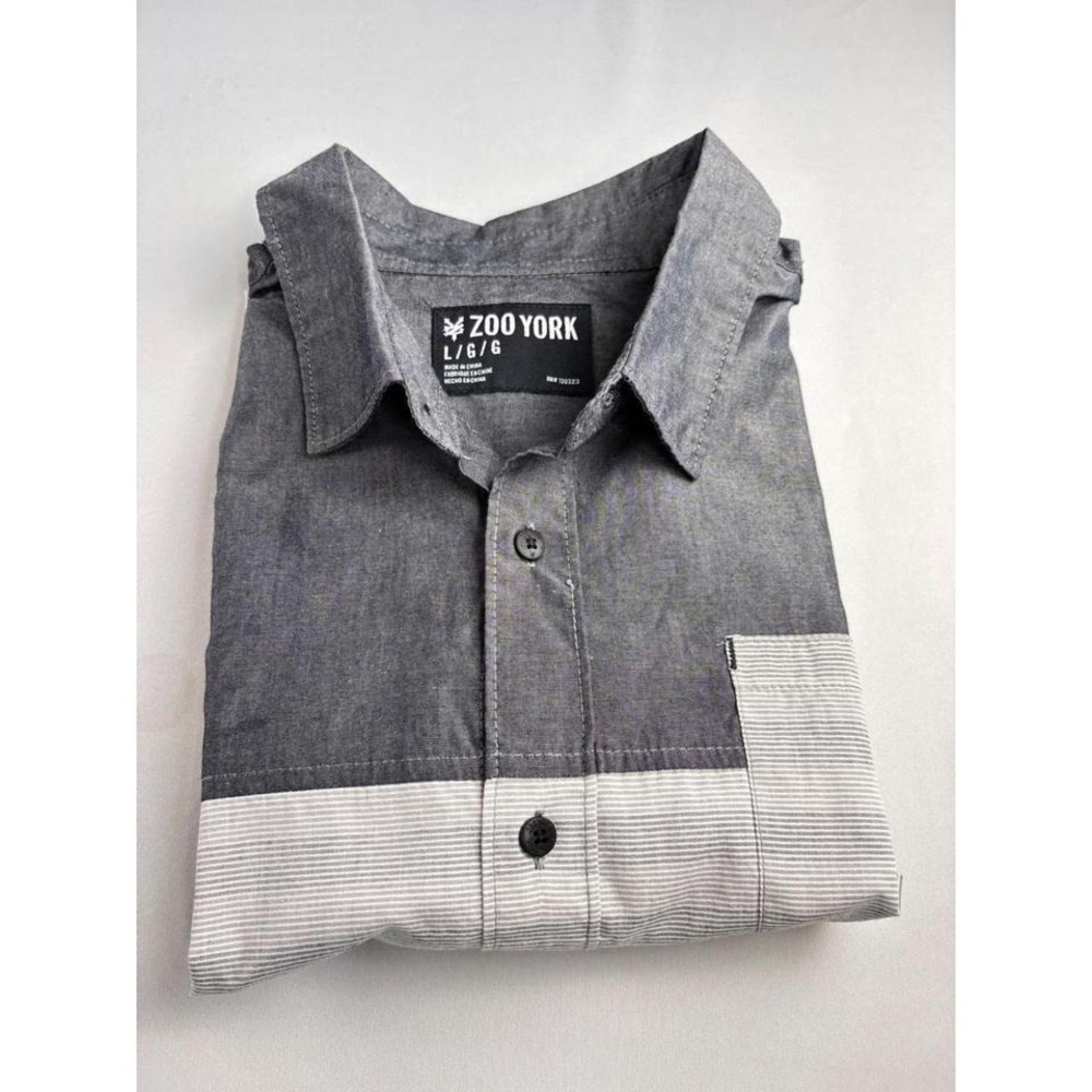 Zoo York Mens Dadcore Short Sleeve Button Up Shirt Gray Stripe Pocket Casual L